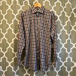Peter Millar Shirt Men's Large Gray Long Sleeve Button Down Lightweight Plaid